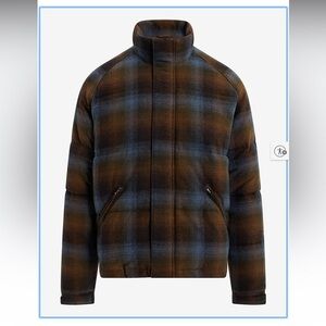 Express Blue and Brown Plaid Puffer Jacket